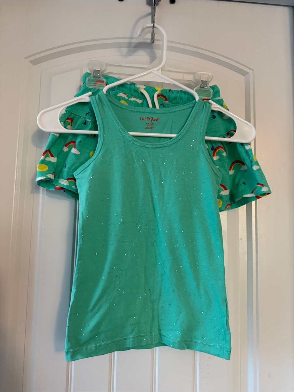 Gently worn Cat & Jack Teal Sparkle Girls' Tank Top w/ matching skort set